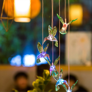 Dangling Hummingbird Solar Lights – Color-Changing Solar Hummingbird Wind Chime for Indoor & Outdoor Garden
