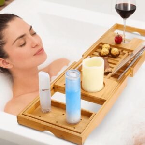 Bamboo Bath Tray Table – Adjustable Bathtub Caddy