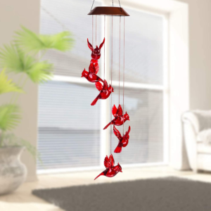 Solar Powered Cardinal Wind Chimes – LED Hanging Bird & Chime Light for Garden, Patio & Balcony Decor